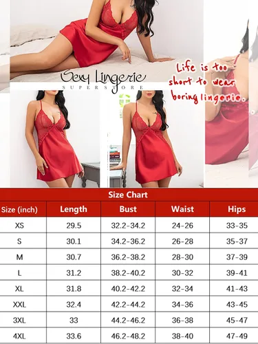 Vista 6 de Avidlove Lencería para mujer, cuello en V, camisón corto de satén con encaje para dormir