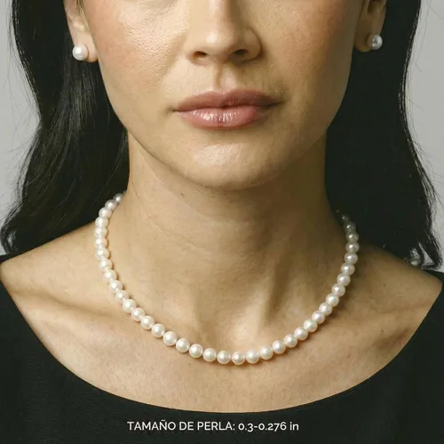 Vista 3 de The Pearl Source Real White Freshwater Pearl Necklace for Women, AAA+ Grade Genuine Cultured Freshwater Pearls, Natural Pearl Jewelry, Classic Fine