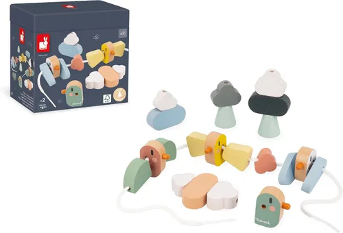 Vista 9 de Janod - Sweet Cocoon Thread Beads - 21 Birds, Wings and Clouds - Develops Fine Motor Skills - FSC Wooden Toy - Learning Game - From 24 Months, J04050