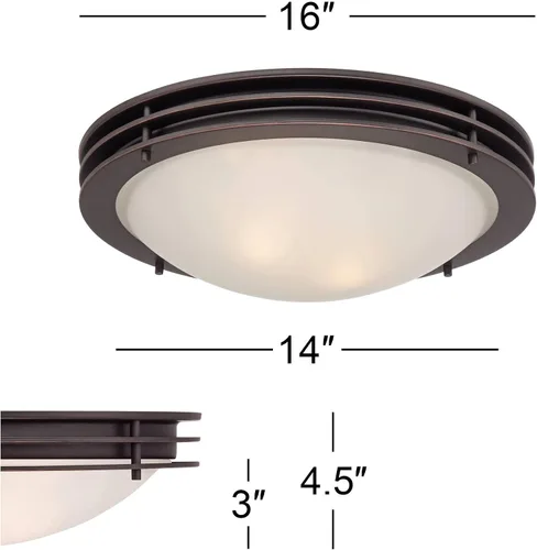 Vista 4 de Possini Euro Design Lámpara de techo moderna de montaje empotrado de 16 pulgadas de ancho, pantalla de cuenco de vidrio blanco con 2 luces de bronce