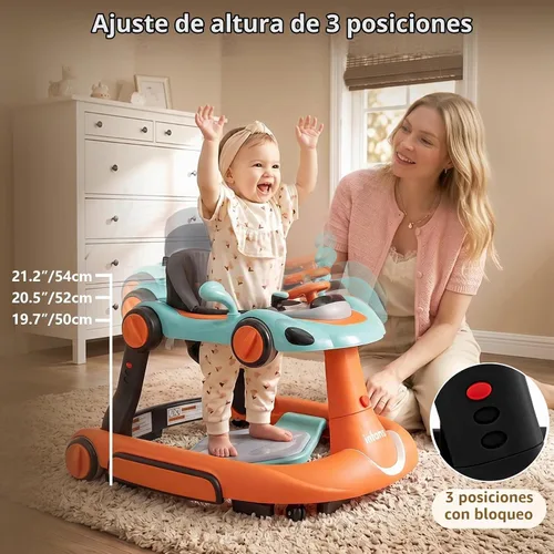 Vista 5 de INFANS - Andador plegable 9 en 1 con asa, toldo para el sol, color naranja