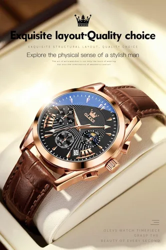 Vista 4 de OLEVS Relojes para hombre, cronógrafo, de moda, casual, analógico, de cuarzo, impermeable, relojes de pulsera luminosos de vestir con correa