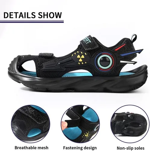 Vista 3 de Closed Toe Sandals for Boys and Girls for Active Play and Activities Adjustable Hook and Loop Straps, Breathable Mesh Upper, Comfortable and Thick