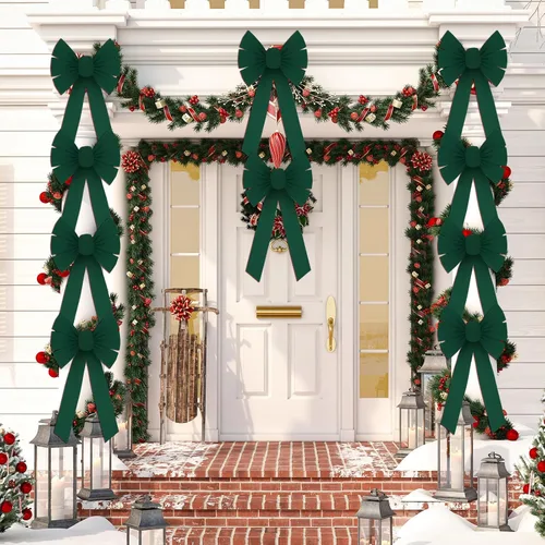 Vista 5 de Hoteam 24 Piezas Lazos Grandes de Terciopelo Rojo de Navidad 10 x 16 Pulgadas Lazo Verde Colgante para Corona de Navidad Lazo Superior para Árbol