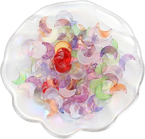 Vista 3 de LUBINGSHINE 100 colgantes de luna de cristal coloridos, dijes de lunas colgantes para hacer joyas y accesorios de manualidades (luna), Vidrio, No es