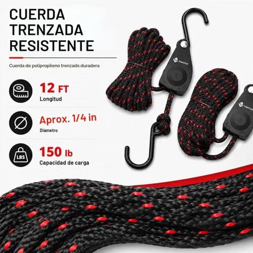 Vista 3 de LE KAPMOZ Correas de amarre de trinquete, colgador de cuerda ajustable de 1