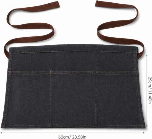 Vista 7 de Toyvian Durable Denim Waist Apron with 3 Pockets Unisex, Short Half Server Apron for Waiter Waitress, Bar, Cafe & Kitchen