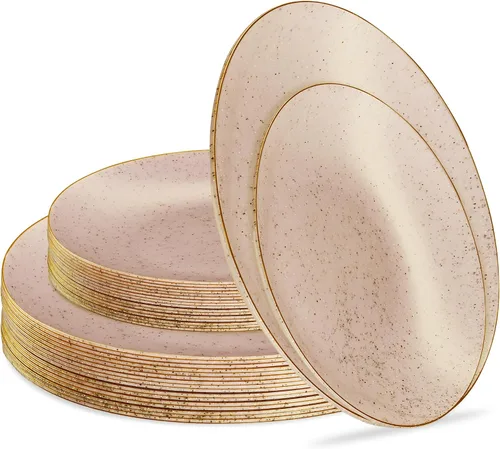 Vista 30 de PLASTICPRO Juego de 32 elegantes platos desechables de plástico que incluye 16 platos llanos y 16 platos de ensalada, platos de fiesta resistentes