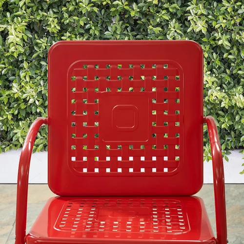 Vista 10 de Crosley Furniture Bates - Juego de 2 sillas para exteriores, sillas de patio de metal retro para comedor, porche, terraza, balcón, color rojo