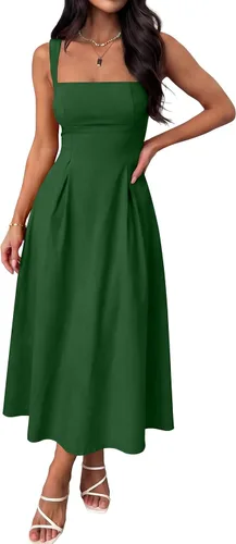 Vista 12 de ANRABESS Vestido de verano para mujer, para invitada de boda, cuello cuadrado, acampanado, sin mangas, fluido, elegante, formal, cóctel, fiesta