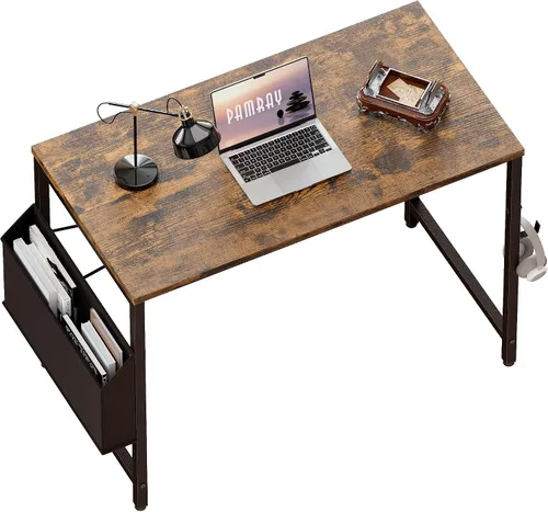 Vista 21 de Pamray Escritorio de computadora de 23 pulgadas para espacios pequeños, escritorio de trabajo de oficina en casa con gancho para auriculares