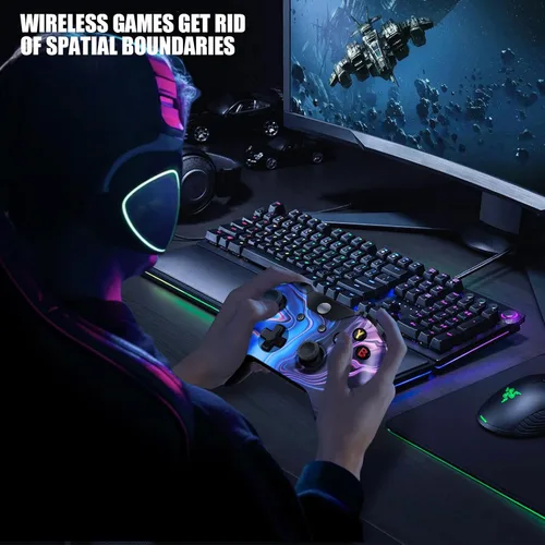 Vista 6 de Isferch Wireless Controller Compatible with Xbox One Design Blue & Purple Swirl Model for All Xbox One Models, Series XS and PC Windows with 3.5mm