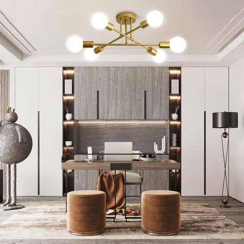 Vista 7 de Lámpara de techo Sputnik dorada de 6 luces, lámpara de comedor