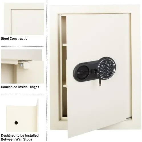 Vista 7 de Stalwart - Caja fuerte en la pared, seguro para el hogar o el negocio con teclado y 2 llaves de anulación manuales, protege dinero, joyas