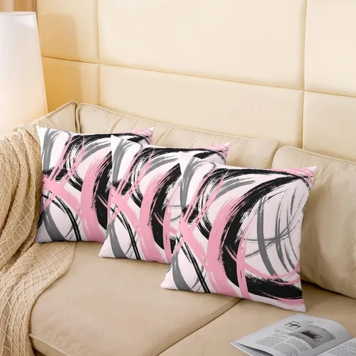 Vista 126 de Juego de 2 fundas de almohada abstractas de 16 x 16 pulgadas para niños, niñas, adolescentes, decoración de dormitorio, moderna a rayas, decoración