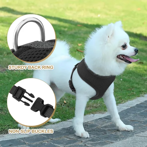 Vista 5 de MoNiBloom Arnés para perro de tamaño pequeño, chaleco acolchado suave para cachorros para caminar, correr, entrenar - negro, XS