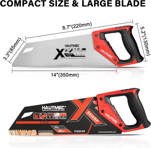 Vista 5 de HAUTMEC X-Sharp HT0295 - Sierra de mano profesional de 14 pulgadas, sierra de mano pequeña de corte transversal de 12 TPI con dientes de triple