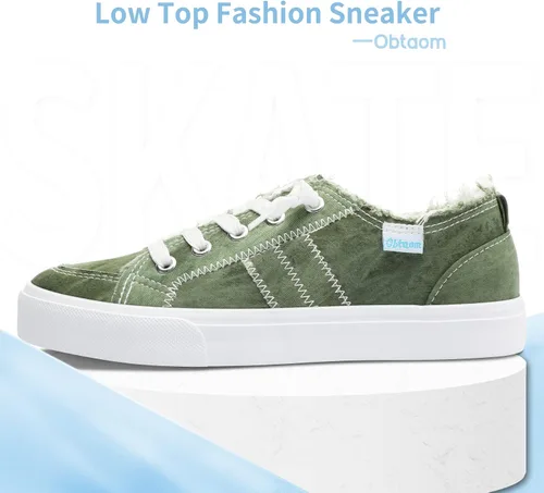 Vista 2 de Obtaom Play Tenis de lona para mujer, sin cordones, a la moda, blanco desgastado y estampado de leopardo