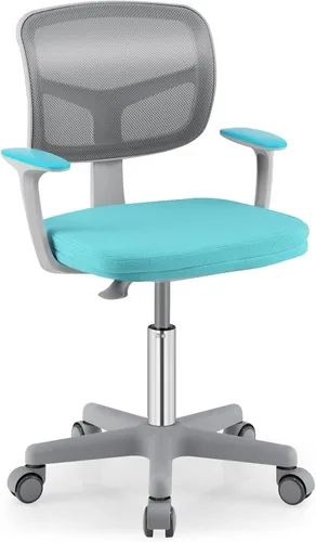 Vista 13 de Giantex Silla de escritorio para niños, silla rodante ergonómica ajustable con reposapiés y apoyabrazos abatibles, silla de oficina para niños