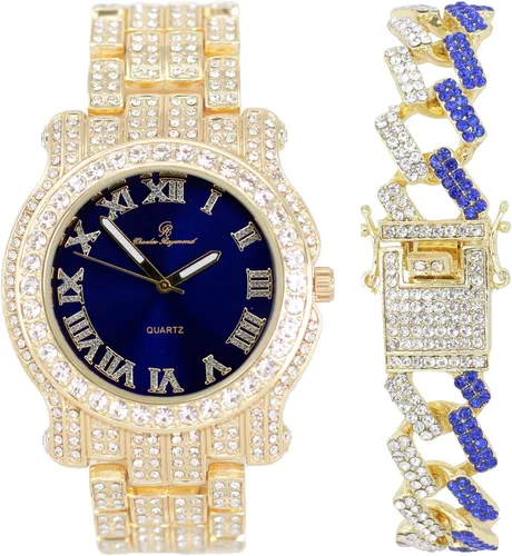 Vista 17 de Charles Raymond Reloj redondo de lujo para hombre totalmente incrustado con brillantes en plata con pulsera Bling-ed Out - L0504B