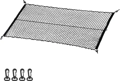 Vista 9 de MICTUNING - Red de carga para caja de camión, red de carga elástica de 49 x 15.2 pulgadas, elástica a 60 pulgadas con 4 mosquetones de metal