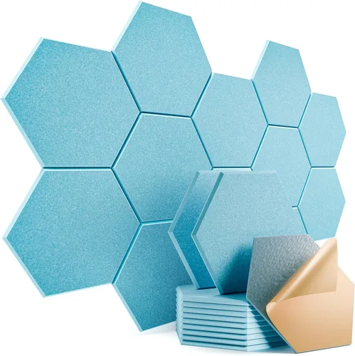 Vista 9 de Paquete de 12 paneles acústicos autoadhesivos de 12 x 10 x 0.4 pulgadas, paneles de espuma a prueba de sonido con alta densidad, elegante diseño
