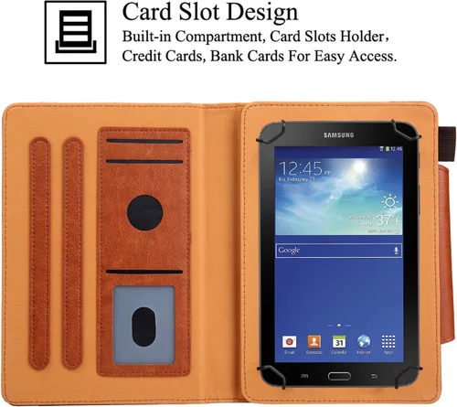 Vista 3 de Funda universal para todas las tabletas de 7.0 pulgadas, soporte de visión multiángulo de piel sintética con ranuras para tarjetas para Samsung