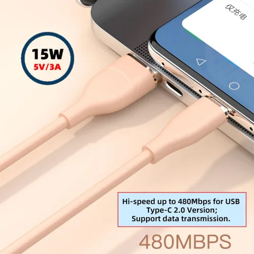 Vista 2 de chenyang USB A to C Silicone Cable,USB 2.0 Type C PD 15W Fast Charge Data Extension Cable Compatible with iPhone 15 Black 3.28FT/1.0M