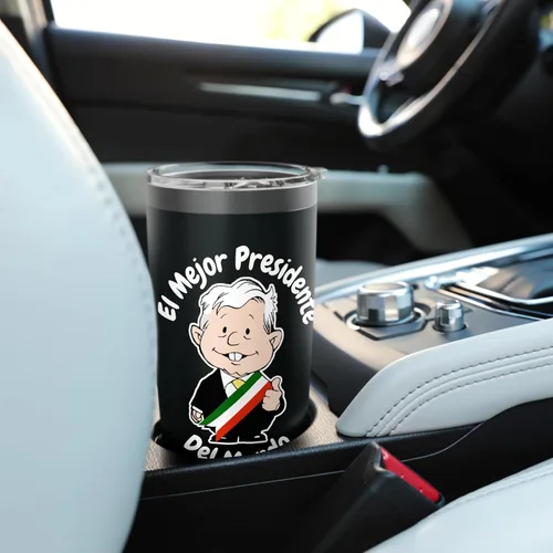 Vista 6 de AMLO El Mejor Presidente del Mundo Amlito - Vaso aislado de acero inoxidable mexicano