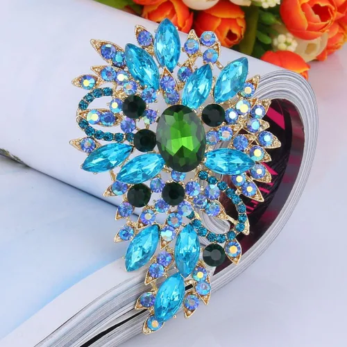 Vista 3 de Broche EVER FAITH para ramo con hojas y flores de cristal austriaco para mujer