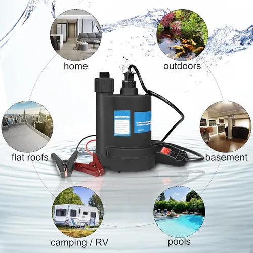 Vista 6 de Bomba de agua Bomba sumergible DC 12V Bomba de sumidero 1500 GPH Bomba de utilidad con interruptor-Negro