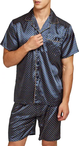 Vista 2 de Pijamas de satén para hombre corto con botones Pj Set ropa de dormir