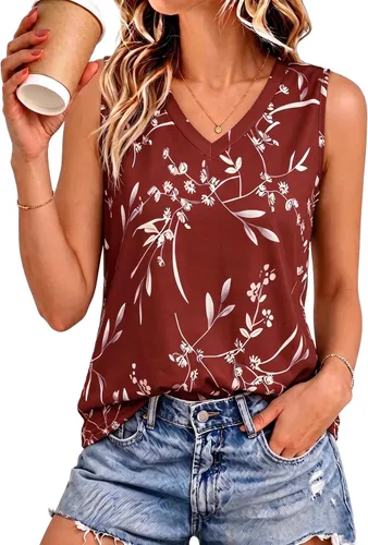 Vista 10 de Camisetas de verano para mujer, sin mangas, con cuello en V, ajuste holgado, casual, blusa tipo túnica Ab Cadetblue