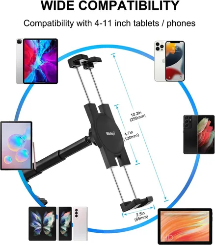 Vista 7 de Soporte para tablet de automóvil, soporte telescópico para tableta de automóvil, compatible con iPad Pro/Air/Mini, Galaxy Tab/Z Fold, Fire HD