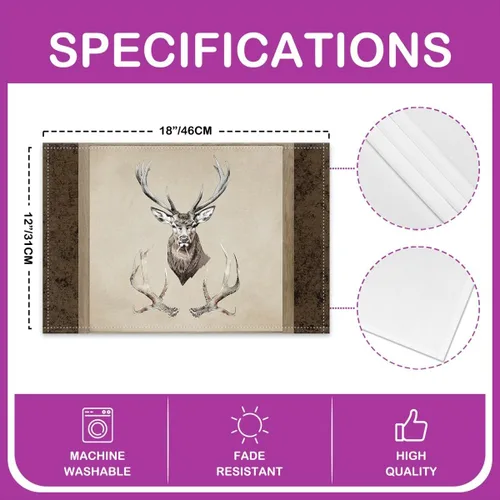 Vista 4 de Antlers - Juego de 4 manteles individuales de 12 x 18 pulgadas, diseño de animales salvajes de la selva, para niños, adolescentes y adultos