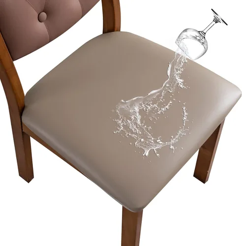 Vista 20 de Genina Juego de 6 fundas de asiento impermeables de piel sintética para sillas de comedor, fundas de asiento de silla, fundas de asiento elásticas