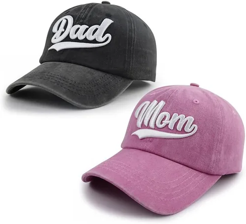 Vista 4 de 2 gorras de béisbol de algodón bordadas en 3D para mamá y papá, regalo para parejas y padres