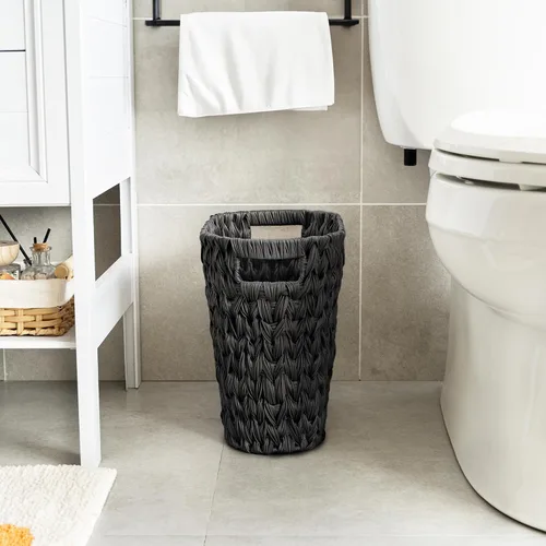 Vista 7 de GRANNY SAYS Cesta de basura de mimbre, papelera impermeable para baño, cestas de basura decorativas boho con asas, papelera para dormitorio