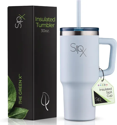 Vista 18 de SipX™ Vaso aislado de 30 onzas con asa y pajita, acero inoxidable aislado al vacío, a prueba de fugas, apto para portavasos - Perfecto para café