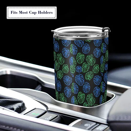 Vista 5 de Plant Green Monstera Deliciosa Stainless Steel vacuum insulated water bottle with Straw Leak Resistant Flip travel coffee mug for outdoor reusable
