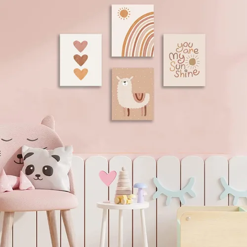 Vista 2 de Quzenu Lienzo bohemio con diseño de arco iris con texto en inglés «You Are My Sunshine» enmarcado para decoración de habitación de bebé y niña, arte
