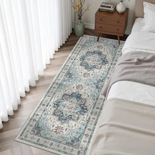 Vista 132 de Madane Alfombra lavable de 2 x 3 pies, alfombra de entrada pequeña, antideslizante, vintage, para entrada interior, alfombra de pelo bajo