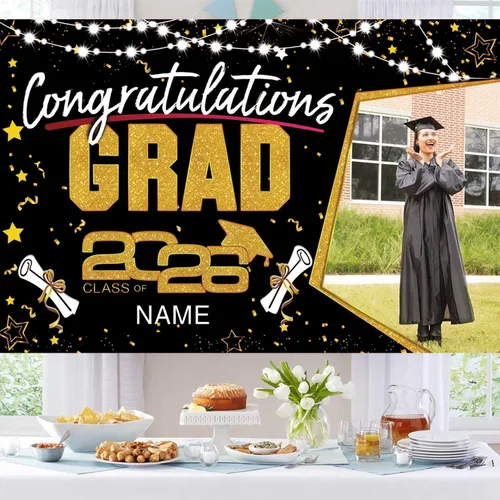 Vista 5 de Decoraciones personalizadas para fiestas de graduación 2026 – Cartel de felicitación de graduación grande – Cartel de fondo de graduación