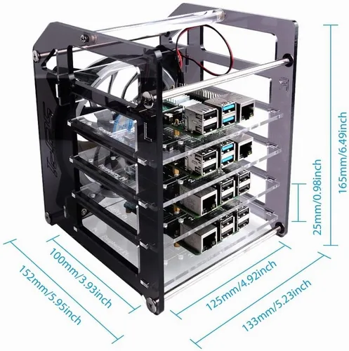 Vista 6 de GeeekPi Carcasa apilable para Raspberry Pi, Pi con ventilador de refrigeración 4.724 in RGB LED 5V ventilador para Raspberry Pi 4B/3B+/3B/2B/B+