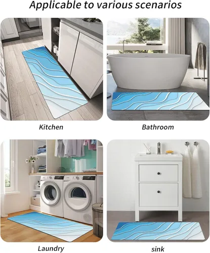 Vista 6 de Tapete de baño geométrico azul para bañera, antideslizante, de secado rápido y absorbente, de tierra de diatomeas, para fregadero de cocina
