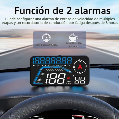 Vista 7 de Riloer Pantalla frontal para automóvil con chip GPS, brújula y sensor de luz, HUD con pantalla LED HD de 5.5 pulgadas (12.18 * 6.85cm), pantalla