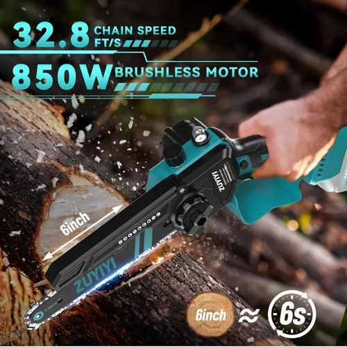 Vista 4 de Mini motosierra inalámbrica de 6 pulgadas para batería Makita de 18 V, motosierra pequeña de mano sin escobillas con engrasador automático