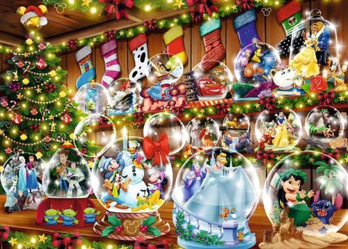 Vista 2 de Ravensburger - Disney Christmas - Rompecabezas de 1000 piezas - Deslumbrantes globos de nieve con Cenicienta, Blancanieves, Mickey Mouse y más