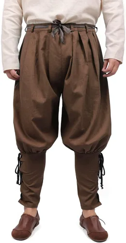 Vista 2 de KUOIN Medieval Renaissance Ankle Banded Pants for Men Linen Pirate Navigator Trousers Lace Up Bottoms