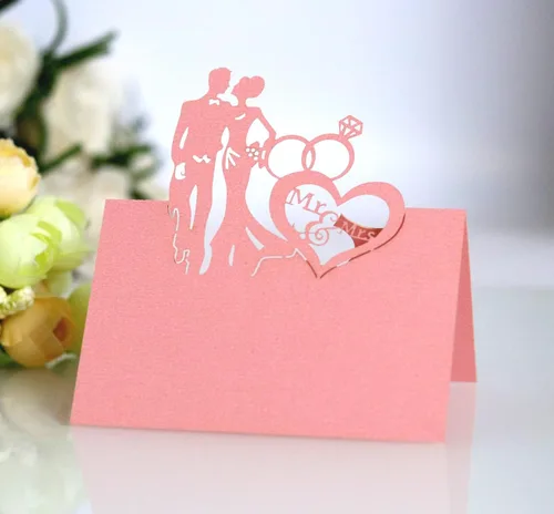 Vista 11 de 50 tarjetas de lugar, tarjetas de mesa, tarjetas de nombre para ajuste de mesa, romántico, amante, corazón, tarjeta de papel, banquete de asiento 3d